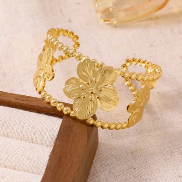 304 Stainless Steel Adjustable Bracelet/Hypoallergenic, KC Golden Plated Bangle - Picture 5 of 7